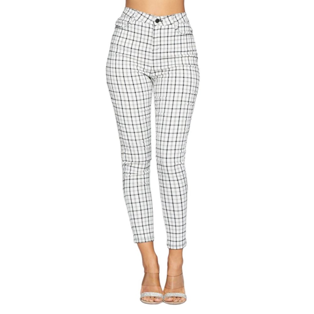 Chocolate USA Plaid High Waist Skinny Cropped Pants
